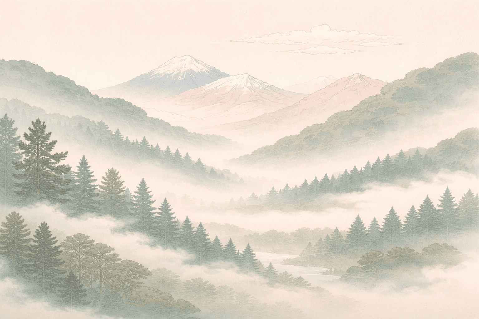 Misty mountains in Japan